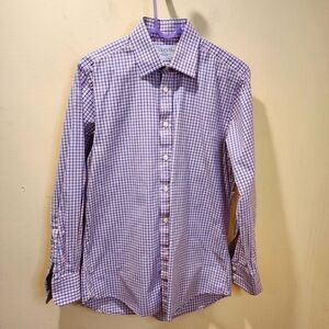 CHARLES TYRWHITT Men's Purple Checkered Long Sleeves Cotton Shirt size 15.5